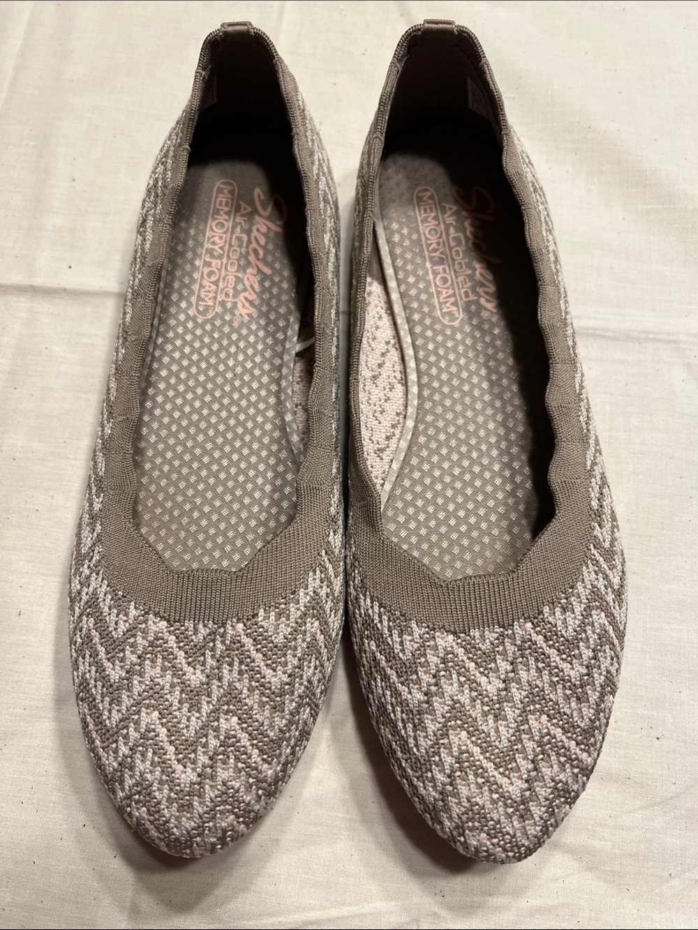 Skechers Taupe Knit Chevron Slip-On Ballet Flat